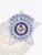 Custom silver 5-point star metal badge for fugitive recovery agents in Arkansas, featuring blue text "ARKANSAS FUGITIVE RECOVERY AGENT" encircling the detailed purple and gold Arkansas state seal, with a polished silver finish and a safety pin attachment.