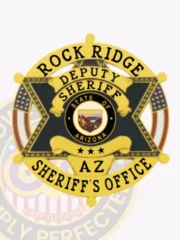 A striking gold custom metal badge for deputy sheriffs, this design highlights a bold black 6-point star in the middle. Above the star, the text "DEPUTY SHERIFF" is elegantly inscribed, while "STATE OF ARIZONA" is featured within a circular emblem. The badge is adorned with two American flags and comes with a safety pin attachment for easy fastening.