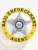 Shiny gold circular metal badge for bail enforcement agents with “BAIL ENFORCEMENT” and “AGENT” text surrounding a silver five-point star, which is inscribed “FIELD AGENT USA” along with the Delaware state emblem, secured with a safety pin.