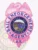 Bail enforcement agent badge in bright BCAM pink metal with a raised eagle on top, blue lettering "Bail Enforcement Agent" surrounding the Alaska state seal, personalized with "AK" at the base, designed with a safety pin attachment for secure wear.