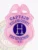 Midland County Fire Dept. captain badge in BCAM pink metal, showing a pink eagle crest above pink scrolls with blue lettering "CAPTAIN," "MIDLAND COUNTY," and "FIRE DEPARTMENT," a central dark blue circle containing a silver fire trumpet emblem, and "VT" on the lower banner.