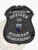 Village of Halfway Police Dept. custom black metal badge showing a raised eagle atop a black shield, bold white text "POLICE OFFICER," officer number "35" in the oval center, colorful Michigan state seal framed by two deer, and "MICHIGAN VILLAGE OF HALFWAY" at the base, equipped with a safety pin attachment.