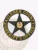 Black 5 point star metal badge for Faulkner County sheriff’s office, highlighted by a black circular border with gold lettering and a detailed Arkansas state seal in the center, equipped with a safety pin attachment