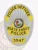 Custom silver oval metal badge for police officers in Perth Amboy, with bright yellow banners showing "POLICE OFFICER," "PERTH AMBOY POLICE," and badge number "3547" in black letters, encircling the colorful city seal of Perth Amboy on a silver textured background bordered by embossed leaves, designed with a safety pin on the back.