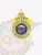 Silver and gold 5-point star badge designed for Fugitive Recovery agents in Alaska, displaying the State of Alaska seal in the middle, surrounded by bold blue lettering and an ID number, secured with a safety pin on the back.