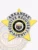 Gold star-shaped metal badge with silver top banner and center ring, designed for Arkansas Fugitive Recovery agents, showing the State of Arizona seal in the middle, surrounded by bold black lettering, secured by a safety pin on the back.
