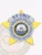 Gold custom 5-point star metal badge designed for Chicago Police K9 Unit Explosives Detection, featuring a silver top banner and circular border with blue lettering, including the City of Chicago seal in the center, attached by a safety pin.