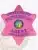 Custom BCAM pink 6-point star metal badge for Fugitive Recovery Agent, featuring the State of California seal in the center. The badge includes the text 'United States Fugitive Recovery Agent' and an agent number 7890123456, with a safety pin attachment.