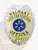 High-resolution photo of a silver metal badge for Walmart Loss Prevention Officers, crowned by an eagle figure, gold panels with bold black text "WALMART LOSS PREVENTION OFFICER 2091," and a central blue Walmart logo, attached with a safety pin on the back.