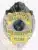 Detailed Allied Universal Site Supervisor badge featuring a silver metal base with gold panels, blue lettering, a black bear sculpted on top, and a globe emblem in the center, secured by a safety pin.