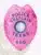 Detailed image of a custom pink BCAM Police Chaplain badge for Texas, featuring a pink eagle at the top, pink banners with black text, the Texas state seal, and badge number "680," designed with a safety pin attachment.