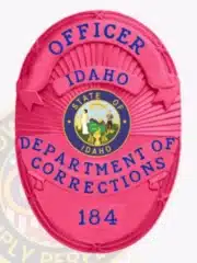 Gold corrections badge designed for the Department of Corrections Warden in Colorado, showcasing a gold eagle crest, black text on gold banners, and the Colorado state seal prominently in the center. Includes a safety pin fastener.