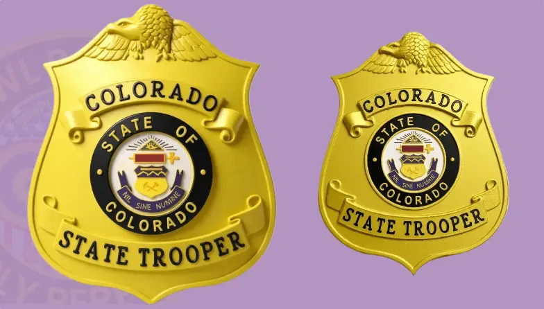State trooper badges in metal, pvc rubber and as flex badges