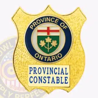 Close up of a gold badge for the provincial constable of the Province of Ontario