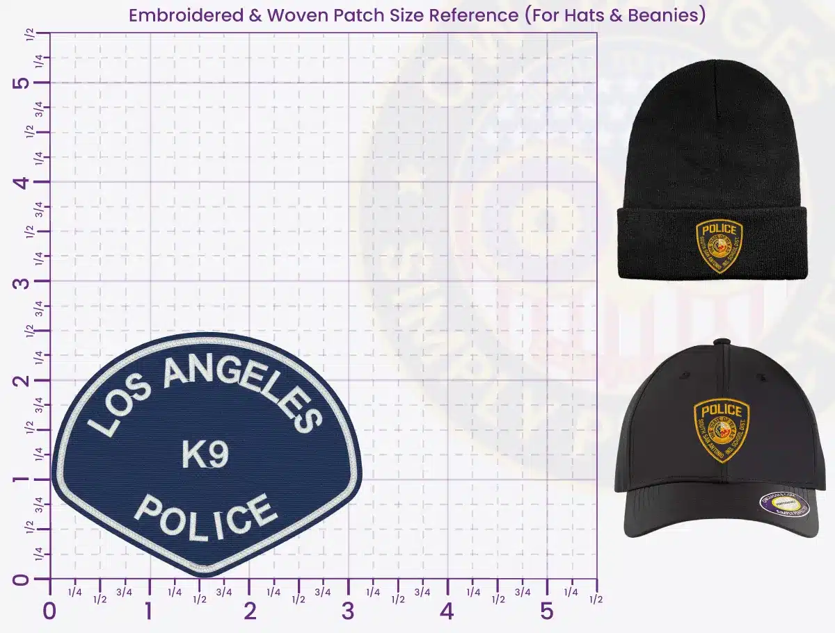 Embroidered patch at 2.5 inch hat size for hats and beanies