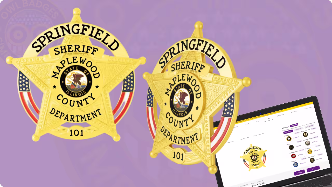 County sheriffs badges displayed online in gold color