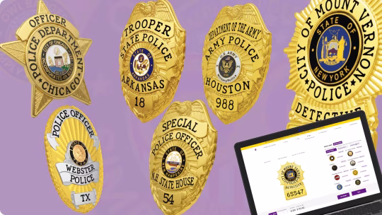 Various badges for police with on a online designer