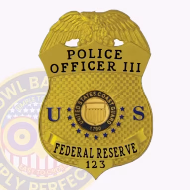 Federal Eagle Top Shield Badge Front. Gold federal police badge.