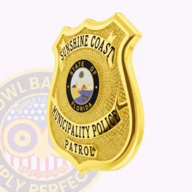 Municipality Shield Badge Side. Gold police badge from Florida