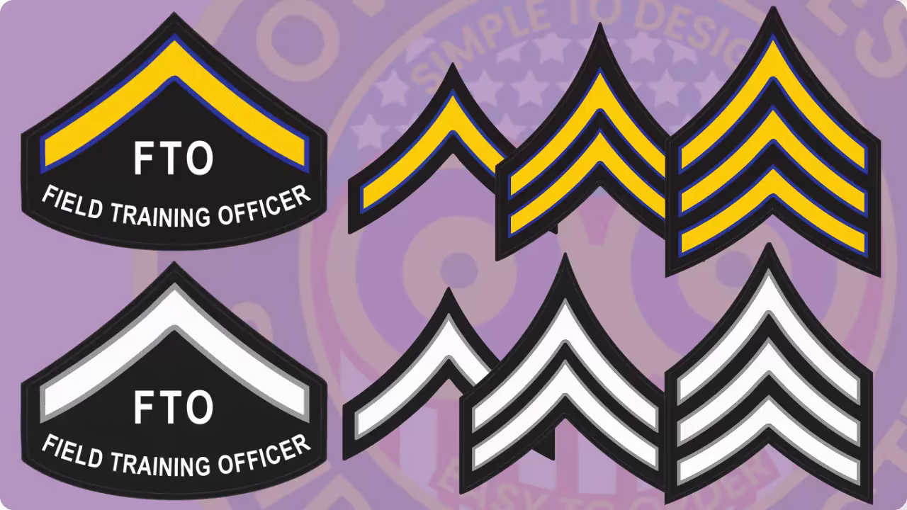 Various police rank insignias displayed