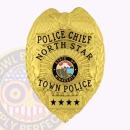 Town Eagle Top Shield Badge Front. Gold town police chief badge from Minnesota