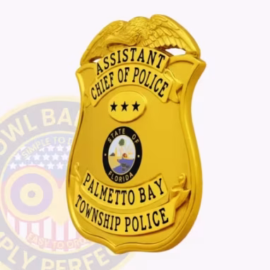 Assistant Chief of Police Eagle Top Side. Side view of a gold eagle top badge for an assistant chief of police