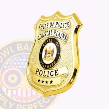 Chief of Police Shield Side. Side view of a gold shield badge for a chief of police.
