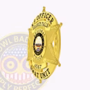 Cop Gold 6 Point Star Side. Side view of a gold 6 point star cop badge for K9 officer in SWAT.