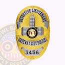 Cop Gold Silver Oval Front. Front view of an oval badge in gold and silver for a Gateway City detective lieutenant.