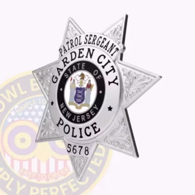 Cop Silver 7 Point Star Side. Side view of a silver 7 point star cop badge for a patrol sergeant.