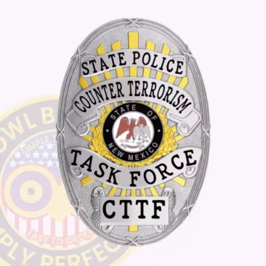 Counter Terrorism Task Force Oval Badge Front. Front view of silver and gold oval Counter Terrorism Task Force badge.