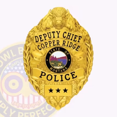 Deputy Chief Bison Top Front. Front view of a bison top badge in gold for a deputy chief in Copper Ridge.