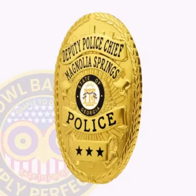 Deputy Police Chief Oval Side View. Side view of a gold oval badge for deputy police chief