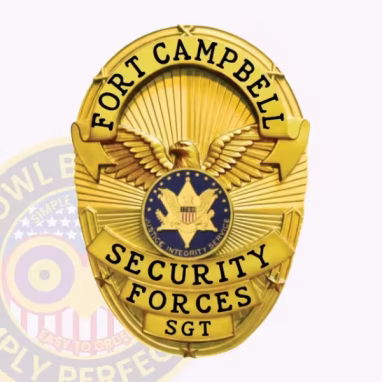 Fort Campbell Security Forces Front. Front view of a Fort Campbell Security Forces gold oval badge.