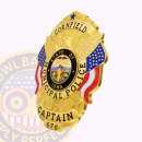 Gold Captain Eagle Badge Side. Side view of a gold shield badge with an eagle for a captain.