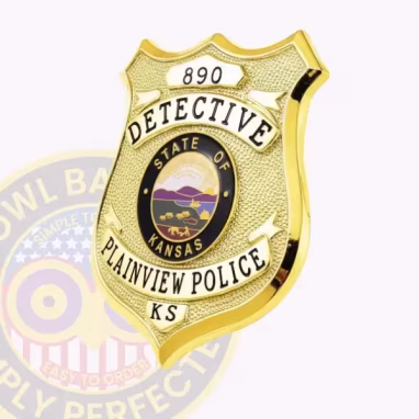 Gold Detective Shield Badge Side. Side view of a gold shield badge for a detective.