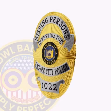 Missing Persons Investigator Oval Badge Side. Side view of a gold and silver missing persons investigator oval badge.