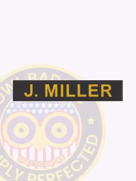 NT700-1 Name Tape Embroidered Front. Front long view of Embroidered Name Tape for J. Miller.