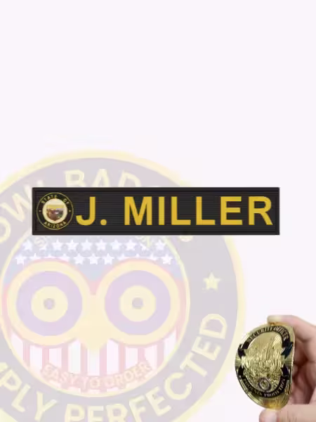 NT700-1L Name Tape Flex Front. Front view of a flex name tape for J. Miller with Arizona state seal.