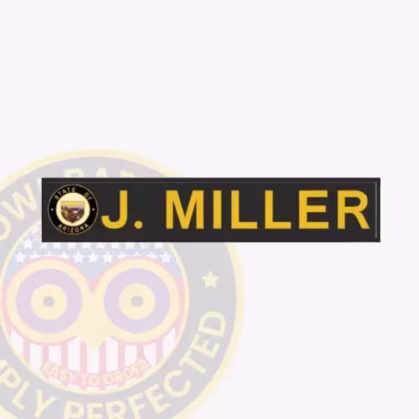 NT700-1L Name Tape PVC Rubber. PVC Rubber name tape for J. Miller with Arizona state seal.