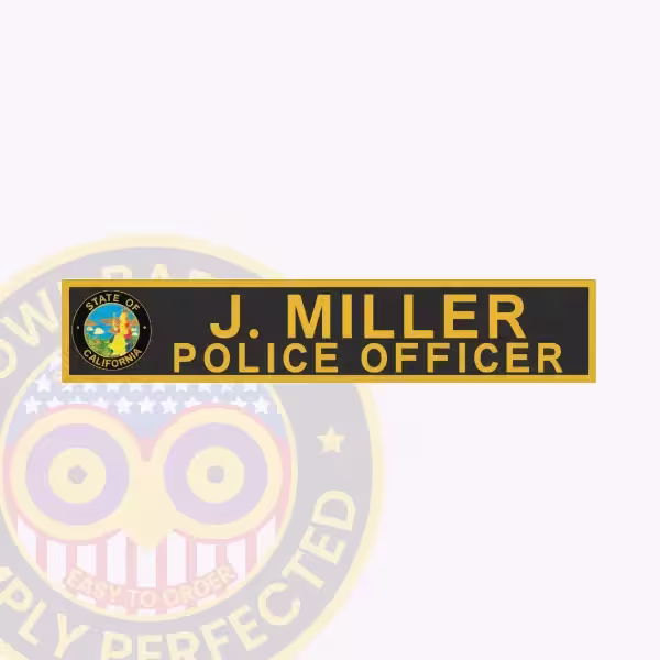 NT700-2L Name Tape Embroidered. Embroidered name tape for police officer J. Miller with California state seal.