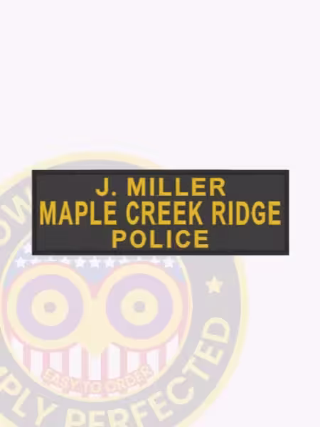 NT700-3 Name Tape Embroidered Front. Front view pf am embroidered Maple Creek Ridge Police name tape for J. Miller.