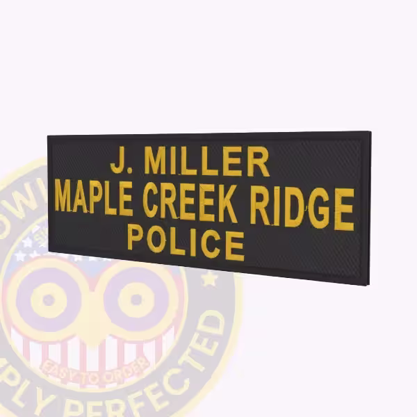 NT700-3 Name Tape Embroidered Side. Side view pf am embroidered Maple Creek Ridge Police name tape for J. Miller.