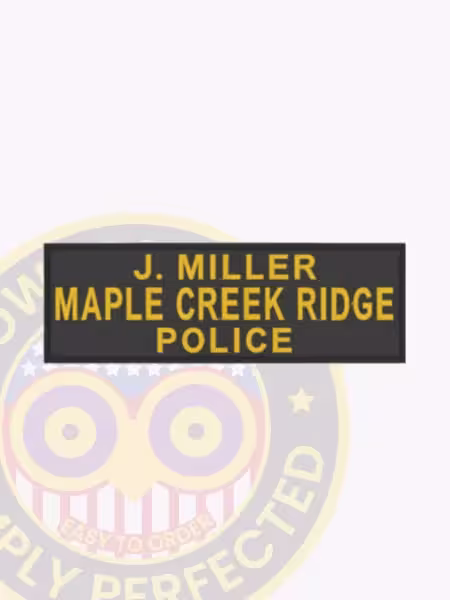 NT700-3 Name Tape Woven Front. Front view of Maple Creek Ridge Police woven name tape for J. Miller.