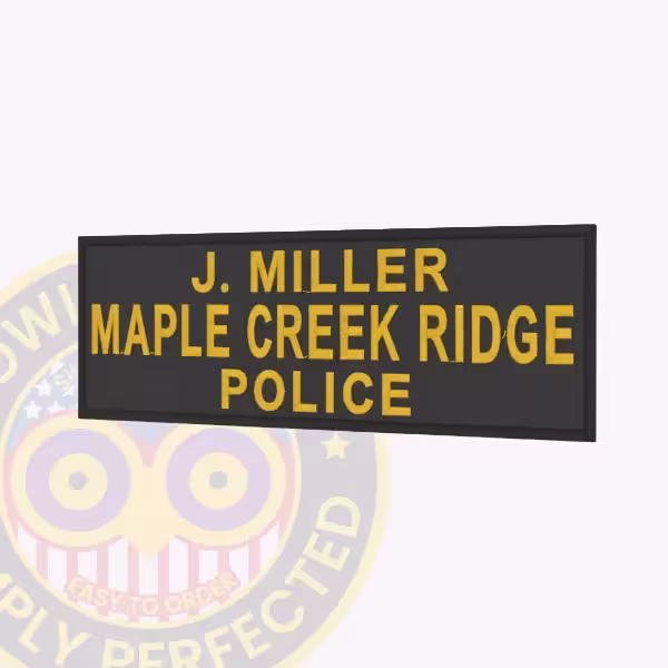 NT700-3 Name Tape Woven Side. Side view of Maple Creek Ridge Police woven name tape for J. Miller.