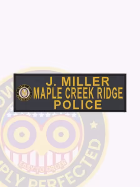 NT700-3L Name Tape Embroidered Front. Front view of an embroidered name tape for police with Connecticut state seal.