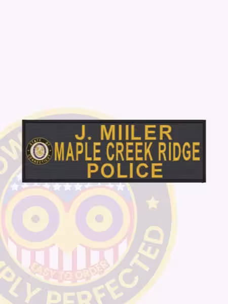 NT700-3L Name Tape Woven Front. Front view of a woven name tape for police with Connecticut state seal.