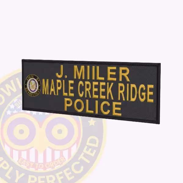 NT700-3L Name Tape Woven Side. Side view of a woven name tape for police with Connecticut state seal.