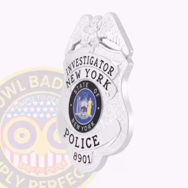 New York Police Badge Side. Side view of a silver New York City Police Badge in an eagle top shield shape.