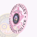 Pink 5 Point Star Badge for University Police Side. Side view of a pink 5 point star in circle badge.